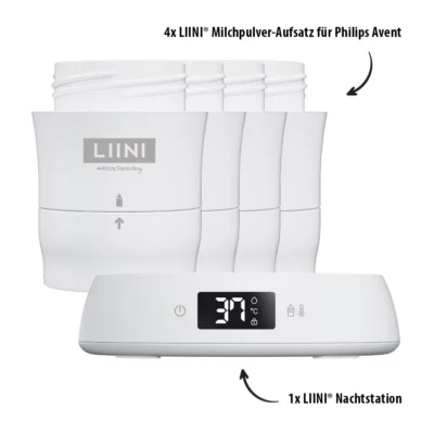 LIINI Night Bundle Nachtstation und Milchpulver-Aufsatz für Philips Avent Babyflaschen