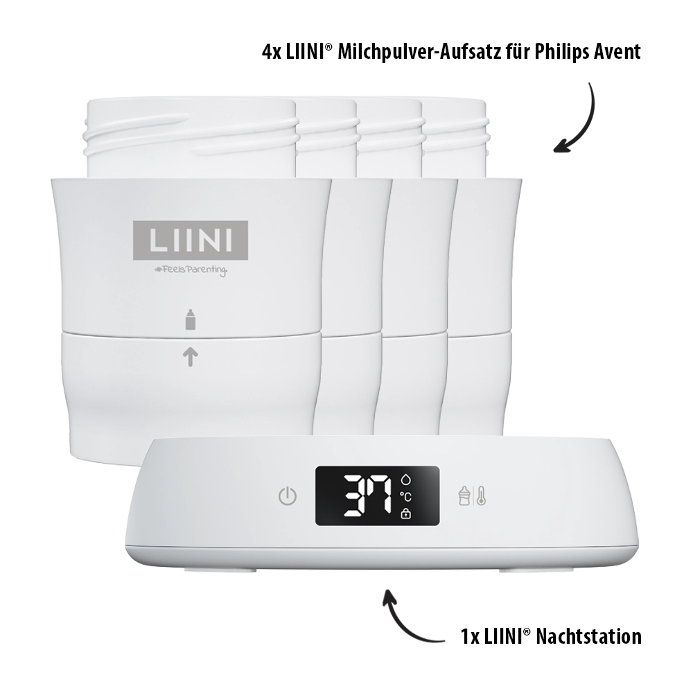 LIINI Night Bundle Nachtstation und Milchpulver-Aufsatz für Philips Avent Babyflaschen