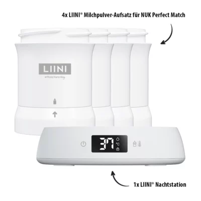 LIINI Night Bundle Nachtstation und Milchpulver-Aufsatz für NUK Perfect Match Babyflaschen