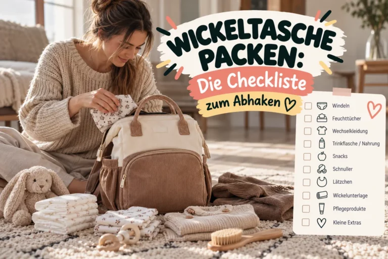 Geöffneter LIINI Wickelrucksack mit Windeln, Spielzeug und Babysachen