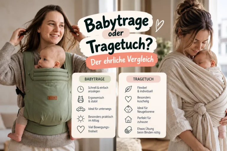 Mutter mit Baby in der LIINI Babytrage olive