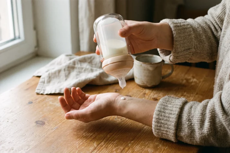 Babyflasche im Flaschenwärmer mit Thermometer zur Temperaturkontrolle